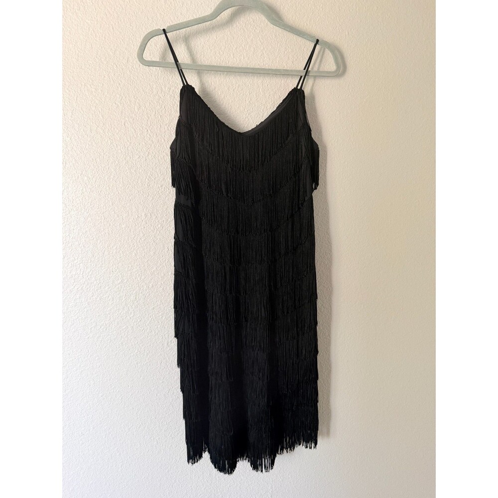 Chipper California Vintage 1970's Black Fringe Flapper Cocktail Dress - Size M